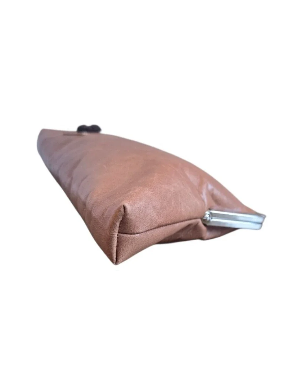 Brown Distressed Faux Leather Kisslock Clutch